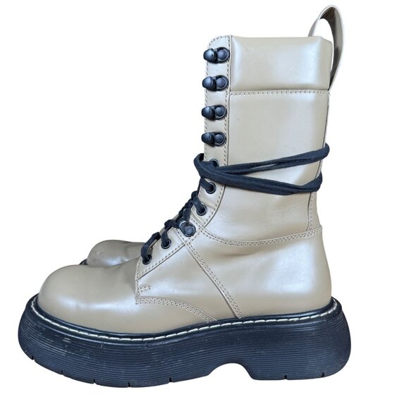 Bottega Veneta The Bounce Lace Up Mid Calf Combat Boots Allspice Tan Size 39 - Picture 6 of 14